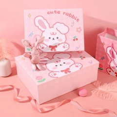 Luxury customized eco friendly cute rabbit cardboard cosmetic clothing jewelry folding gift packaging for children