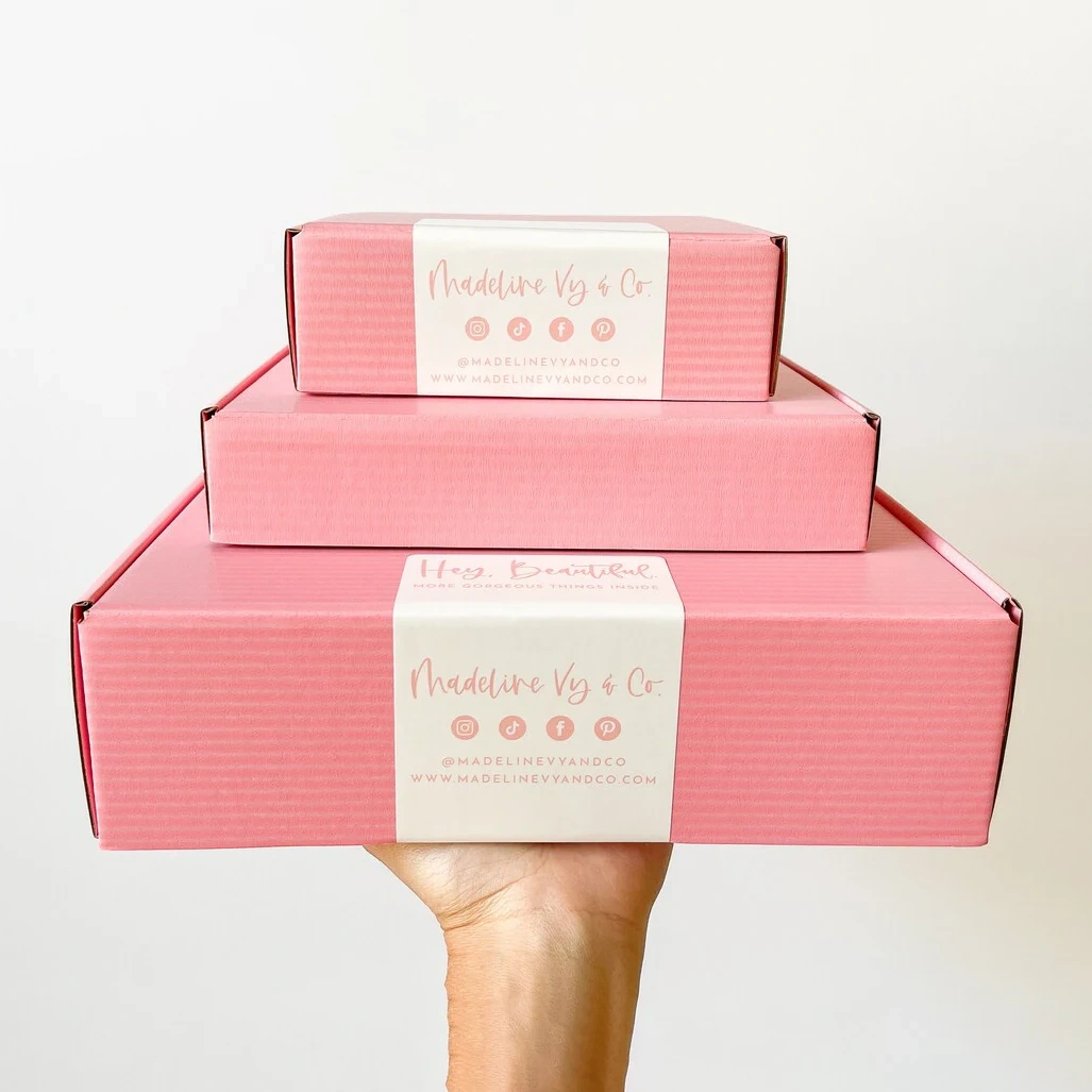 Custom logo pink color cosmetic corrugated packaging mailer box shipping box paper box