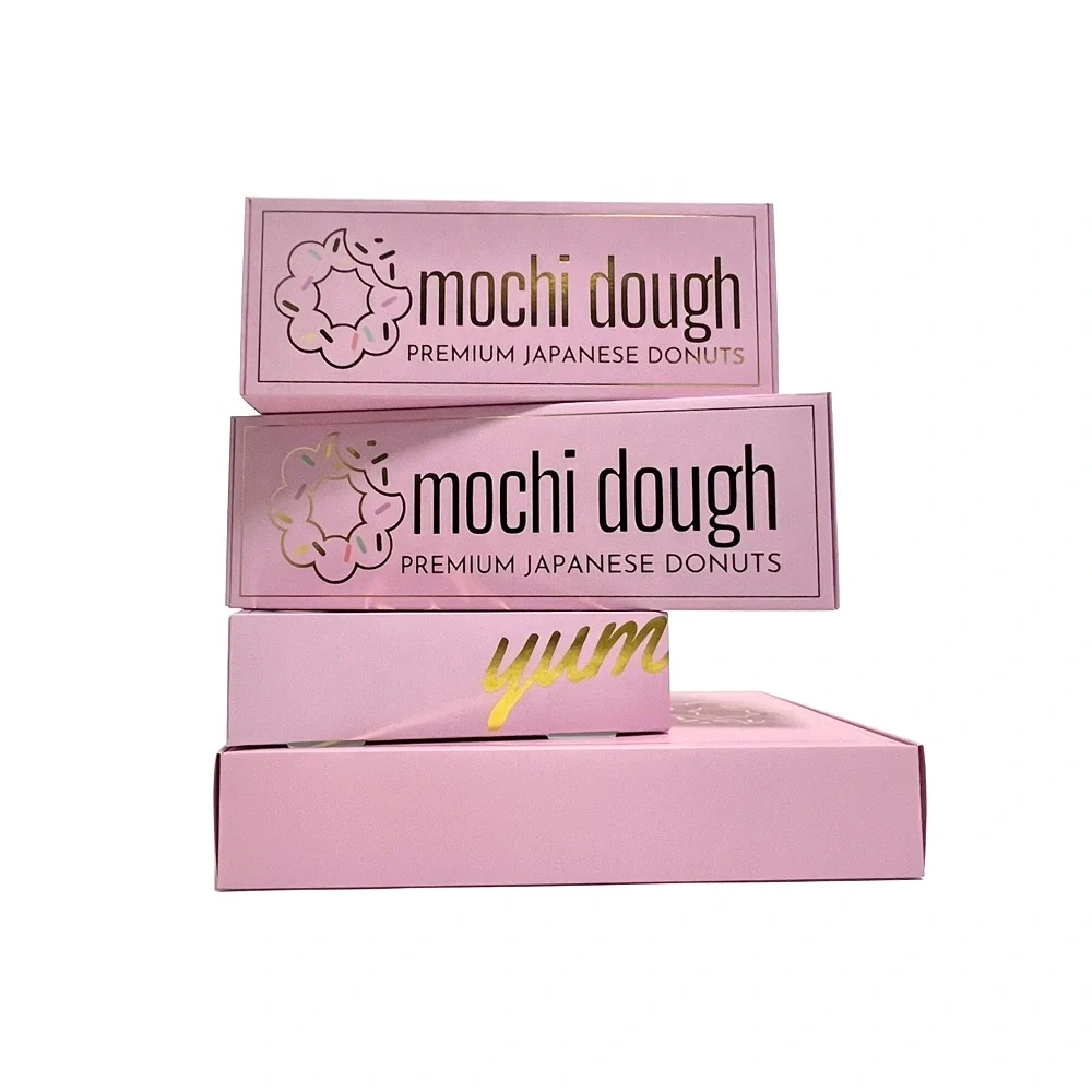 Wholesale Custom Printed Biodegradable Food Grade Paper Delivery Box Pink  Mochi Donut Packaging Cookie Boxes With Bags