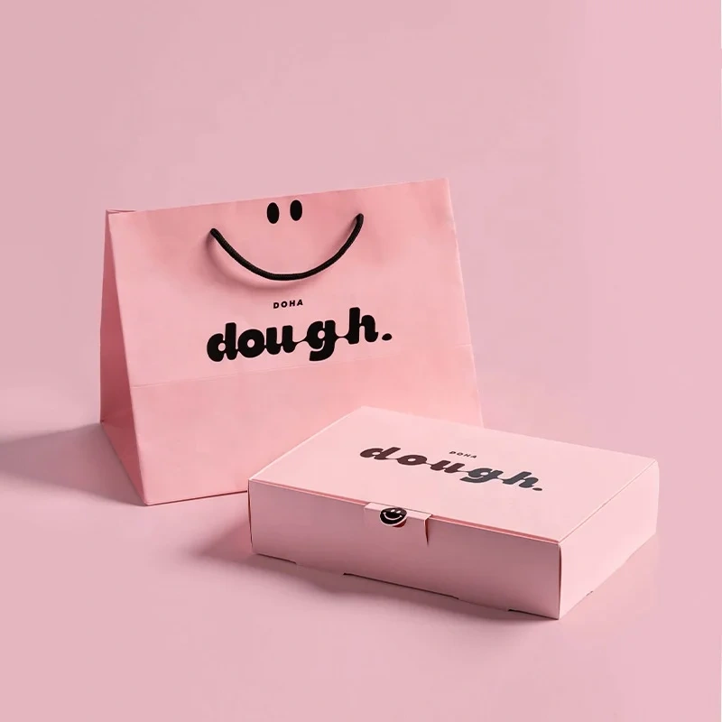 Wholesale Custom Printed Biodegradable Food Grade Paper Delivery Box Pink  Mochi Donut Packaging Cookie Boxes With Bags