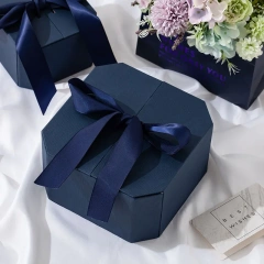 Creative Double Door Coated Octagonal Paper Box Christmas Cosmetic Makeup Packaging Gift Boxes with Magnetic Lid and Ribbon