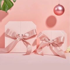 Creative Double Door Coated Octagonal Paper Box Christmas Cosmetic Makeup Packaging Gift Boxes with Magnetic Lid and Ribbon