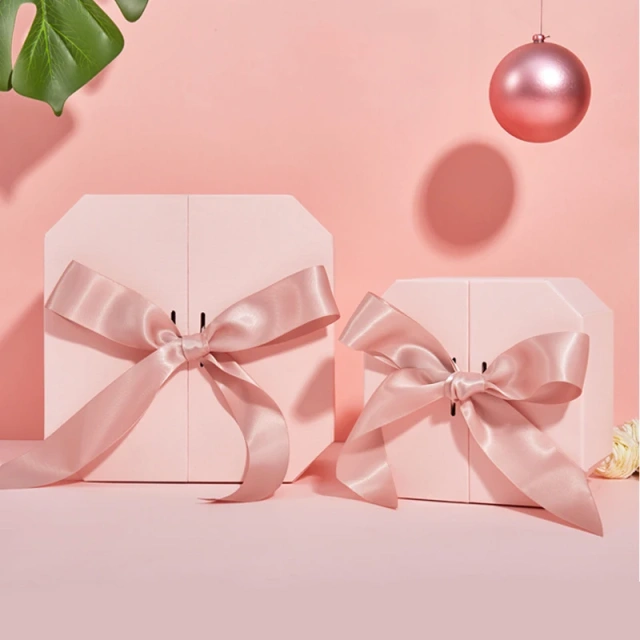 Creative Double Door Coated Octagonal Paper Box Christmas Cosmetic Makeup Packaging Gift Boxes with Magnetic Lid and Ribbon