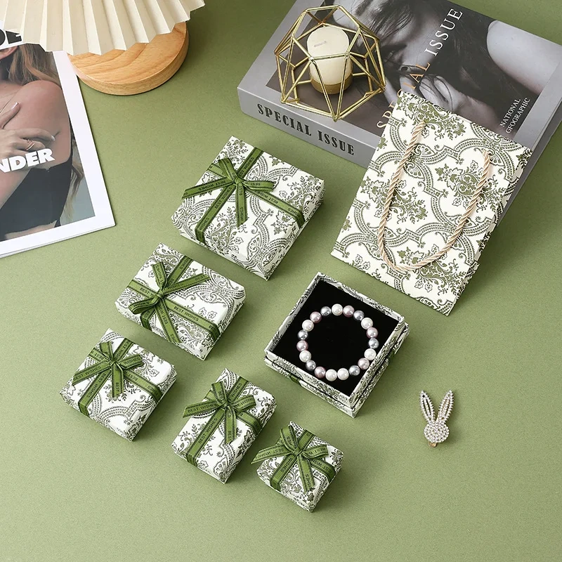 ECO Paper Necklace Bracelet Gift Christmas Jewelry Packaging Boxes Custom Logo Box for Jewellery Luxury with Ribbon Bow