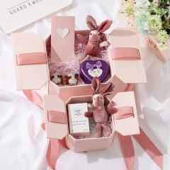 Creative Double Door Coated Octagonal Paper Box Christmas Cosmetic Makeup Packaging Gift Boxes with Magnetic Lid and Ribbon