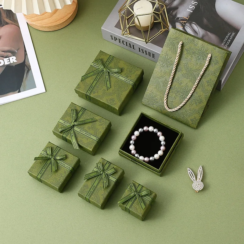 ECO Paper Necklace Bracelet Gift Christmas Jewelry Packaging Boxes Custom Logo Box for Jewellery Luxury with Ribbon Bow