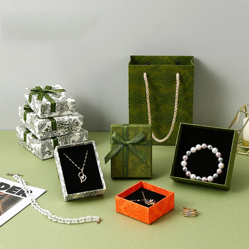 ECO Paper Necklace Bracelet Gift Christmas Jewelry Packaging Boxes Custom Logo Box for Jewellery Luxury with Ribbon Bow