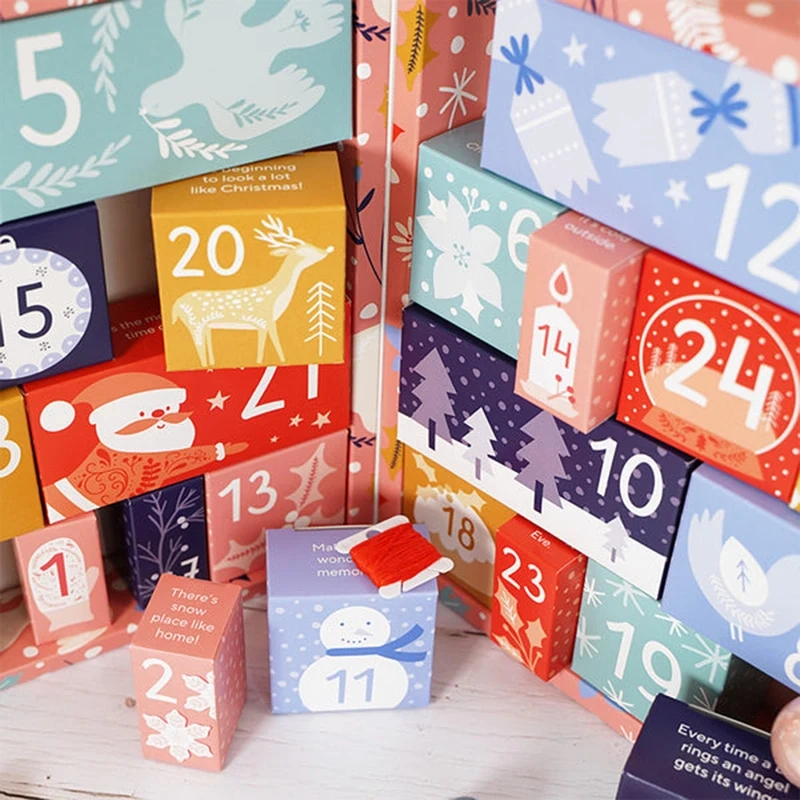Customized 24 Days Advent Calendar Box Handmade Rigid Boxes Art Paper Rectangle Christmas Gift Box
