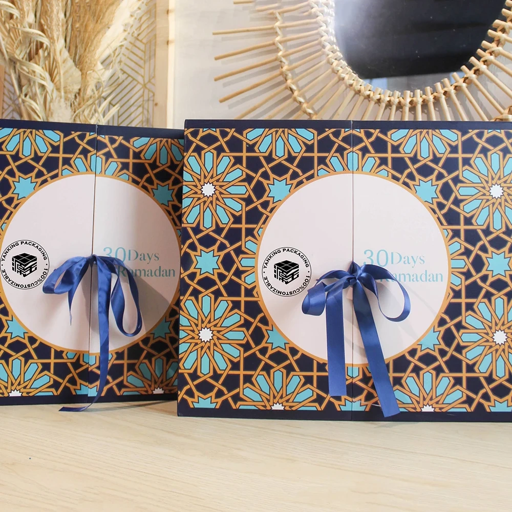 Custom Printing Ramadan 30 Days Advent Calendar Gift Box Packaging Paper Magnet Gift Box With Ribbon