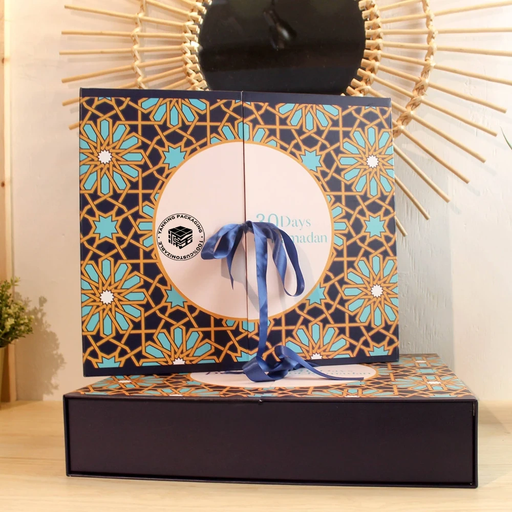Custom Printing Ramadan 30 Days Advent Calendar Gift Box Packaging Paper Magnet Gift Box With Ribbon