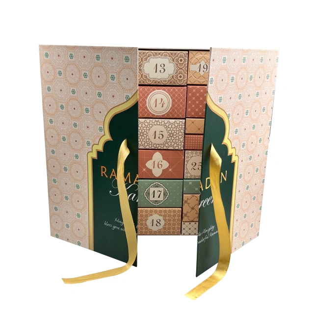 Customized Wholesale Ramadan 30 Days Advent Calendar Gift Box Packaging Paper Magnet Gift Box With Ribbon