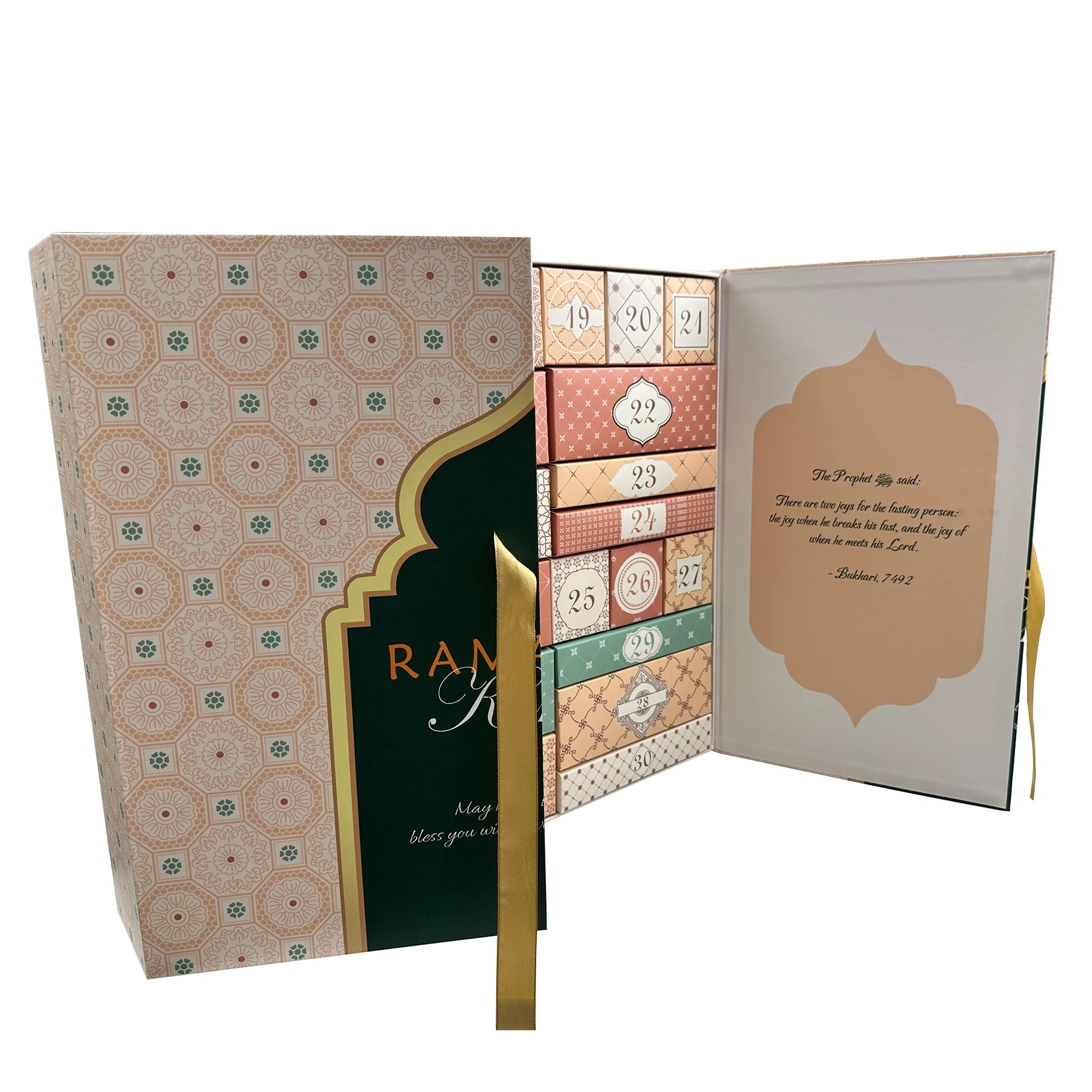Customized Wholesale Ramadan 30 Days Advent Calendar Gift Box Packaging Paper Magnet Gift Box With Ribbon