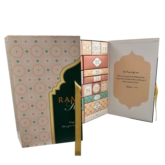 Customized Wholesale Ramadan 30 Days Advent Calendar Gift Box Packaging Paper Magnet Gift Box With Ribbon