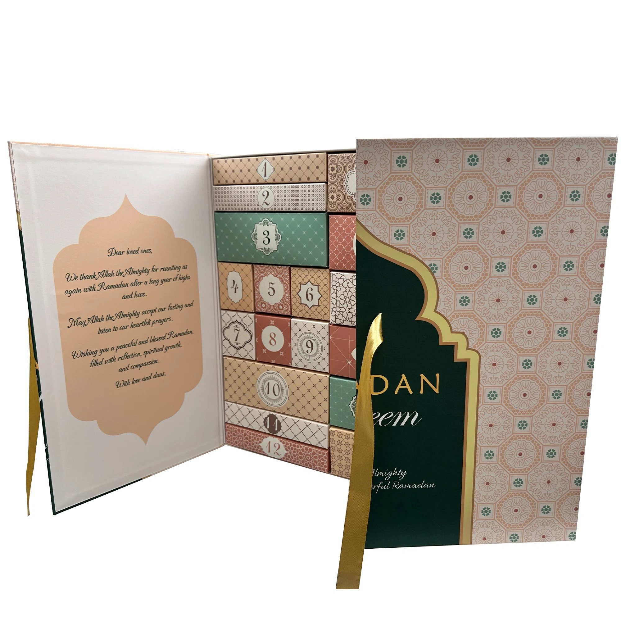 Customized Wholesale Ramadan 30 Days Advent Calendar Gift Box Packaging Paper Magnet Gift Box With Ribbon