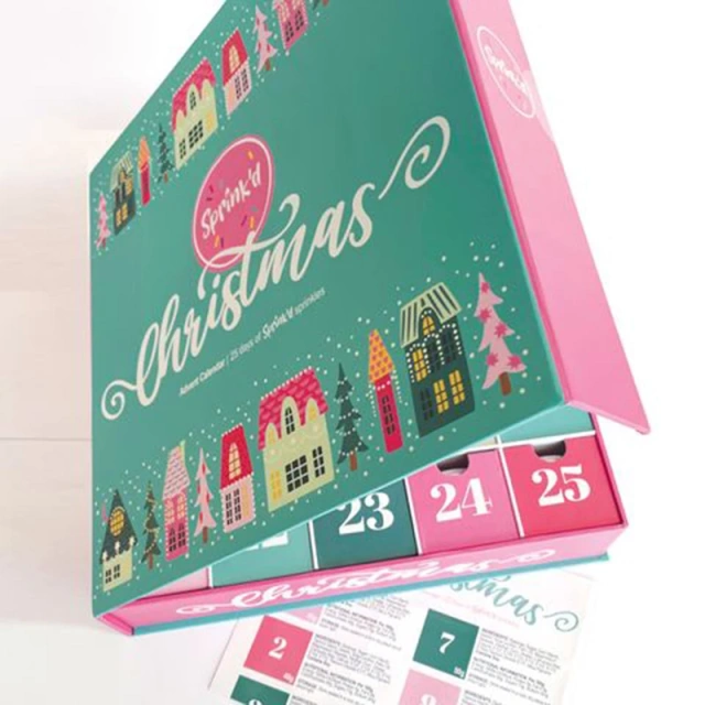 Custom Printing Christmas 25 Days Advent Calendar Gift Box Packaging Paper Magnet Gift Box
