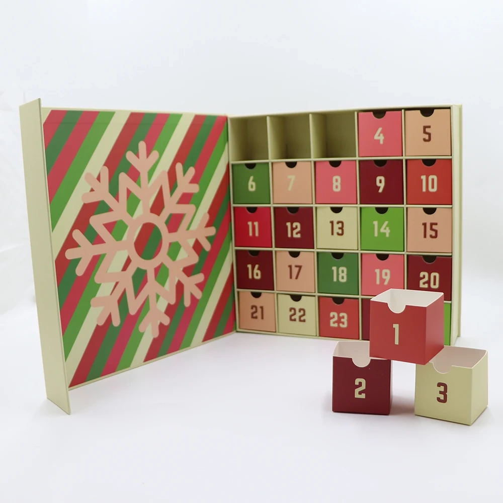 Customized Magazine Christmas Advent Calendar Box Paper Packaging Printing Luxury Mystery Gift Box with 25 Small  Box