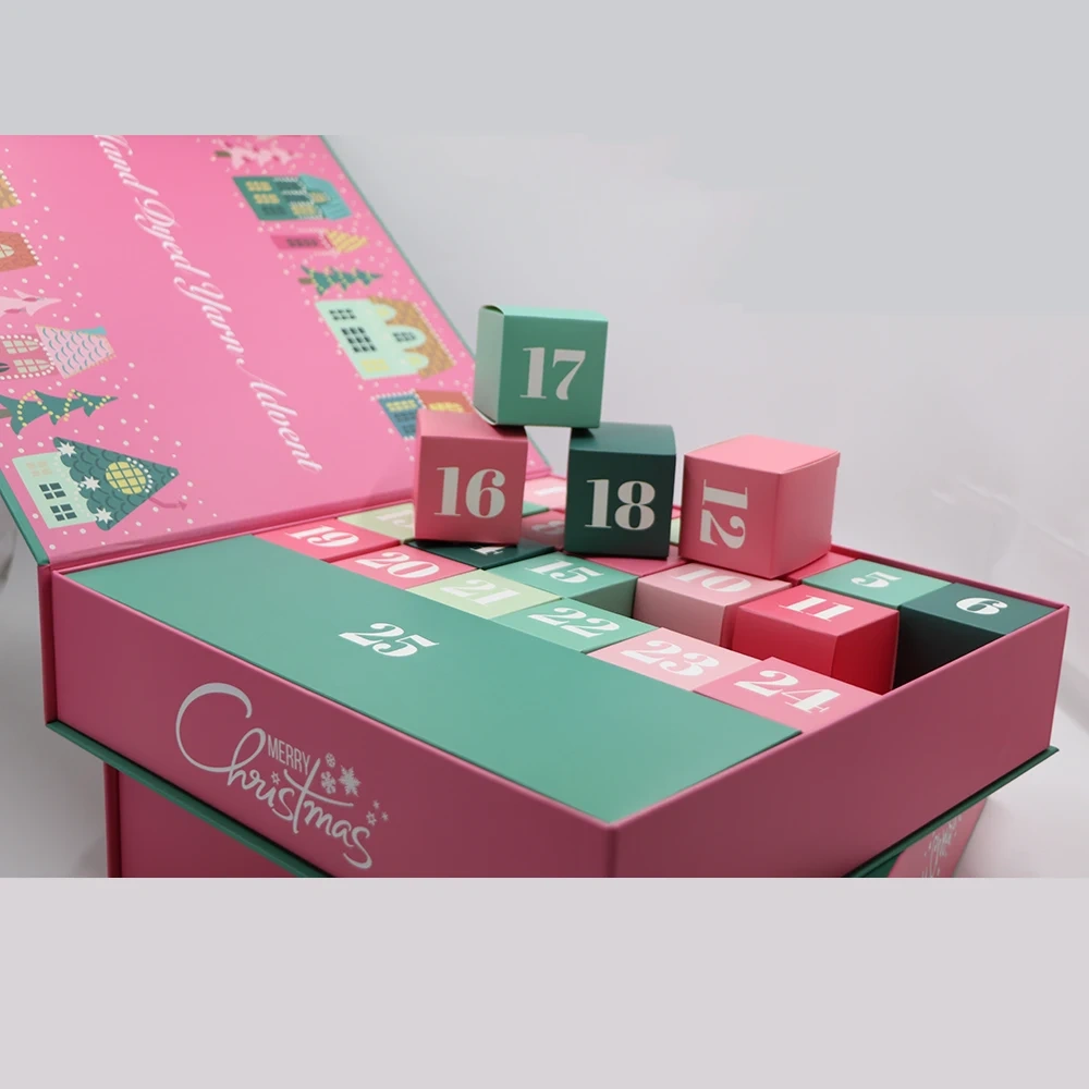 Customized Printing Magnet Luxury Mystery Christmas 25 Days Advent Calendar Gift Box Packaging Paper Gift Box