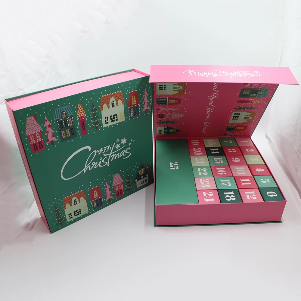 Customized Printing Magnet Luxury Mystery Christmas 25 Days Advent Calendar Gift Box Packaging Paper Gift Box