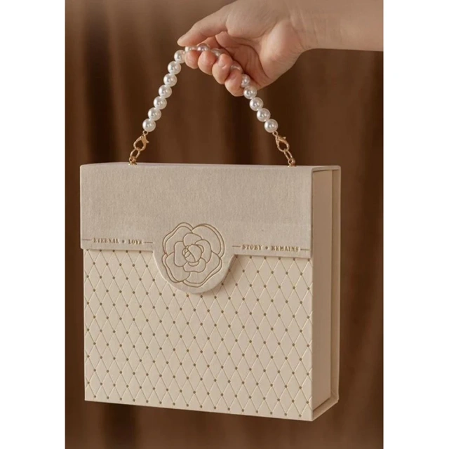 Custom Luxury Magnet Box for Cosmetics Perfume Creative Pearl Handbag Design Sponge Lining Matt Lamination for Gift Packaging