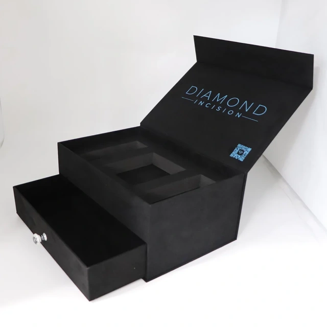Customized High Quality Luxury Double Layer Flannel Box Drawer Magnet Cosmetic Gift Box with Hot Stamping Logo