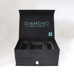 Customized High Quality Luxury Double Layer Flannel Box Drawer Magnet Cosmetic Gift Box with Hot Stamping Logo