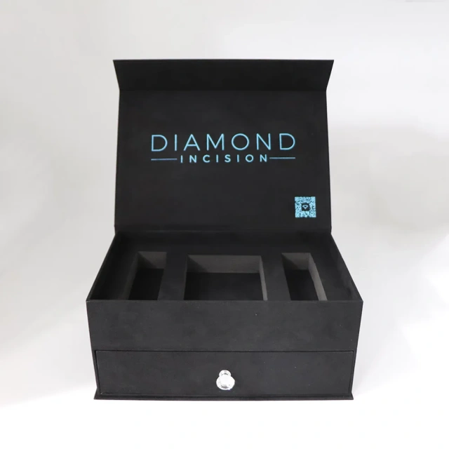 Customized High Quality Luxury Double Layer Flannel Box Drawer Magnet Cosmetic Gift Box with Hot Stamping Logo