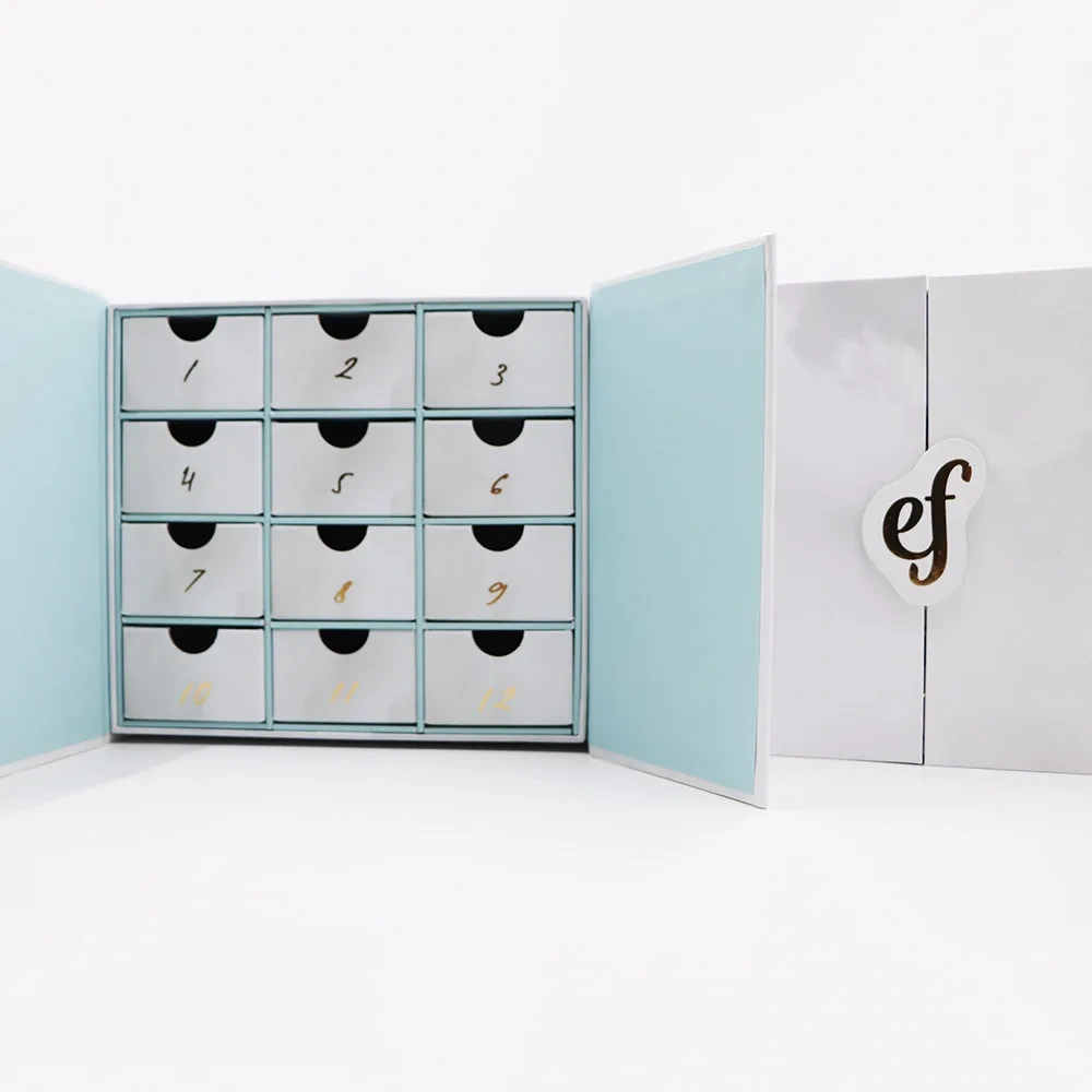 Custom Gift 12 Day Countdown Cosmetics Beauty Advent Calendar Box Empty Paper Wrapped Christmas Jewelry Drawer Calendar Box