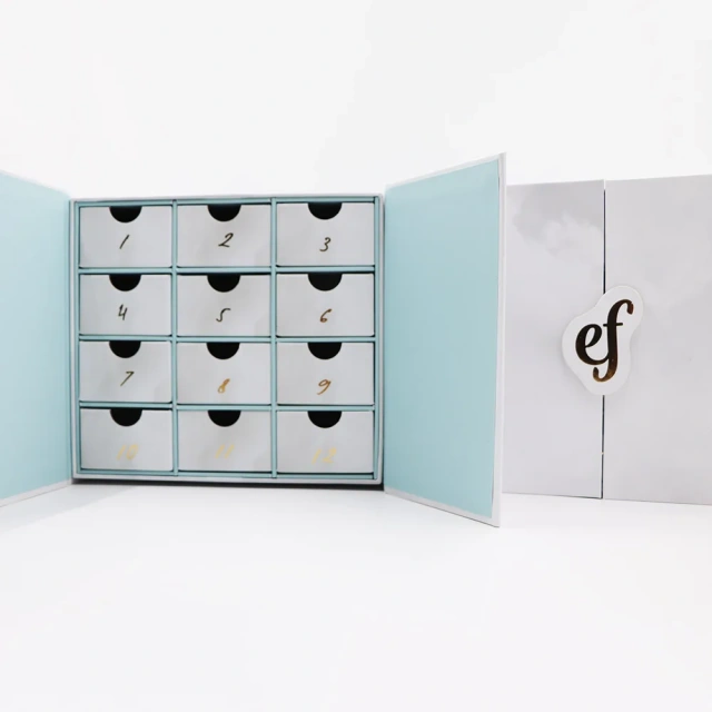 Custom Gift 12 Day Countdown Cosmetics Beauty Advent Calendar Box Empty Paper Wrapped Christmas Jewelry Drawer Calendar Box