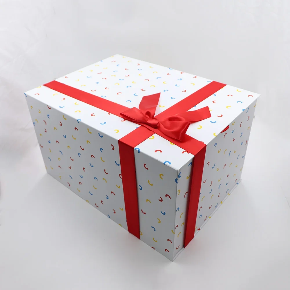 Custom Wholesale Luxury Big Snack Gift Box Custom Design Cheez Snacks Food Packaging Cardboard Box with Ribbon