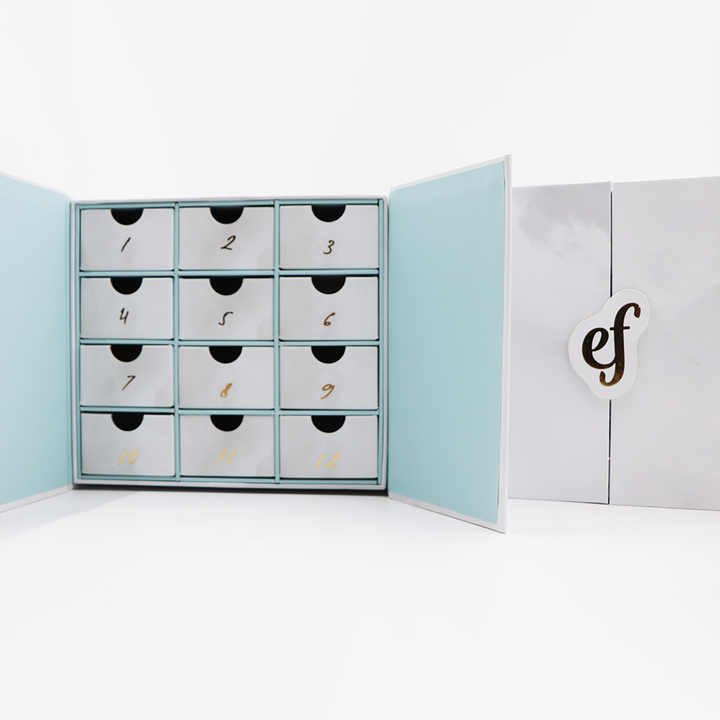 Custom Gift 12 Day Countdown Cosmetics Beauty Advent Calendar Box Empty Paper Wrapped Christmas Jewelry Drawer Calendar Box
