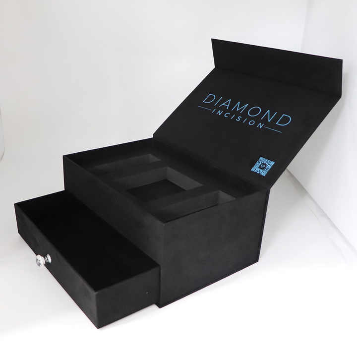 Customized High Quality Luxury Double Layer Flannel Box Drawer Magnet Cosmetic Gift Box with Hot Stamping Logo