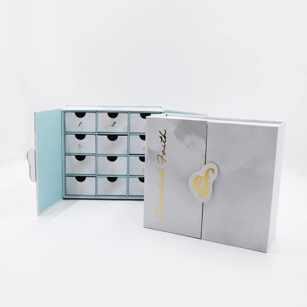 Custom Gift 12 Day Countdown Cosmetics Beauty Advent Calendar Box Empty Paper Wrapped Christmas Jewelry Drawer Calendar Box