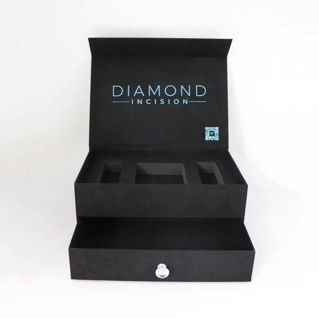 Customized High Quality Luxury Double Layer Flannel Box Drawer Magnet Cosmetic Gift Box with Hot Stamping Logo