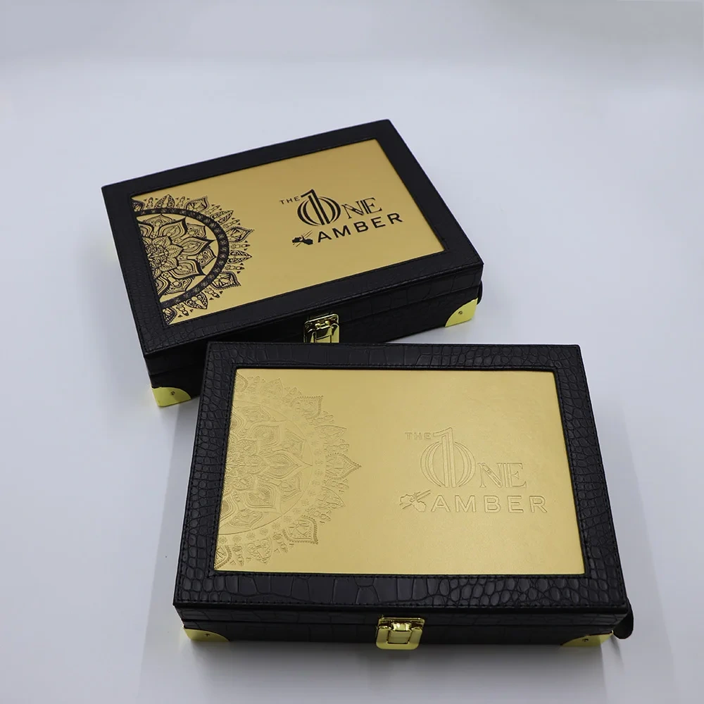 Customized Luxurious Rectangle Jewelry PU Leather Gift Box with Stamping Embossing Logo Hardware Locks Flannel Lining