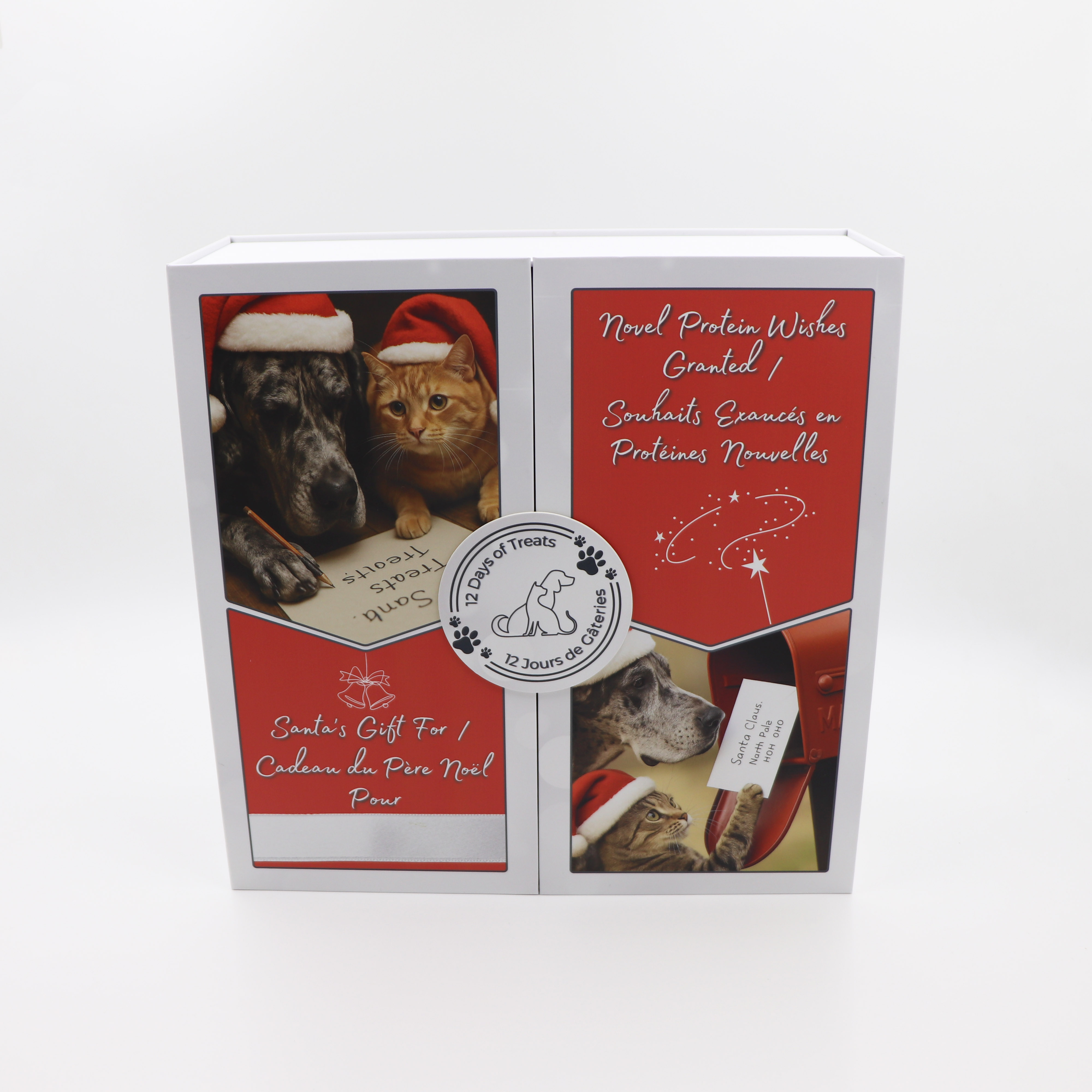 Custom Luxury Christmas Pet Gift Rigid Paper Advent Calendar Boxes with Embossing Recycled Materials Magnet Closure