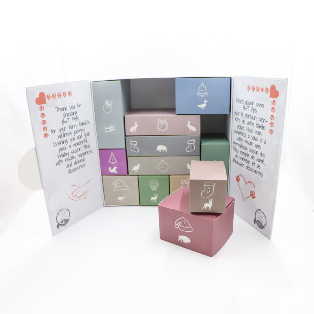 Custom Luxury Christmas Pet Gift Rigid Paper Advent Calendar Boxes with Embossing Recycled Materials Magnet Closure