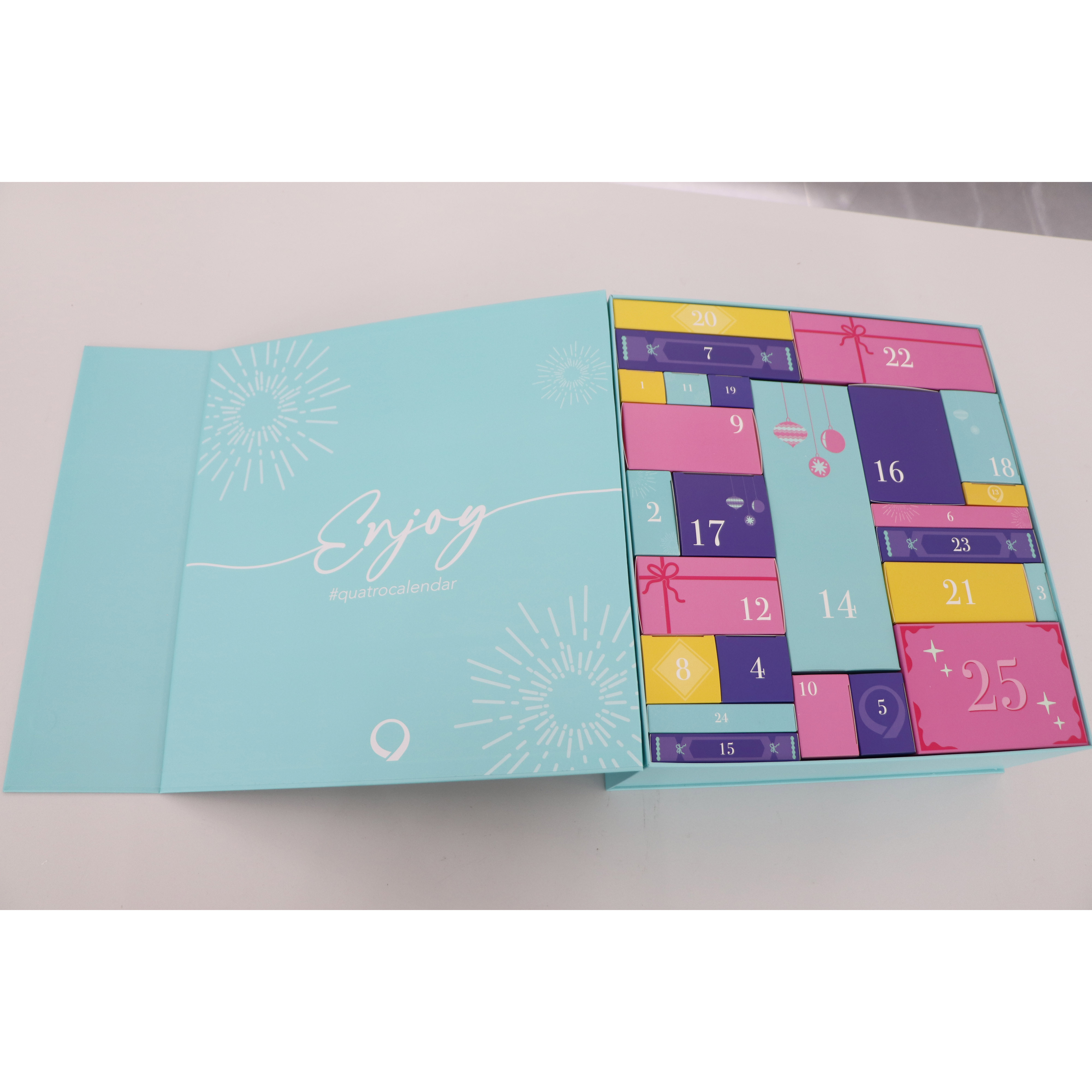 Custom Printed Christmas 25 Days Advent Calendar Magnet Gift Box Embossed and Matt Laminated Paper Packaging Gift Box