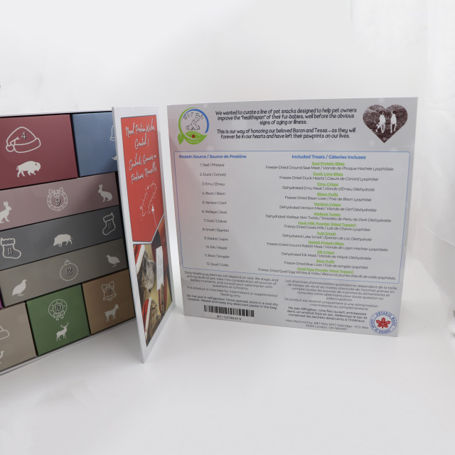 Custom Luxury Christmas Pet Gift Rigid Paper Advent Calendar Boxes with Embossing Recycled Materials Magnet Closure