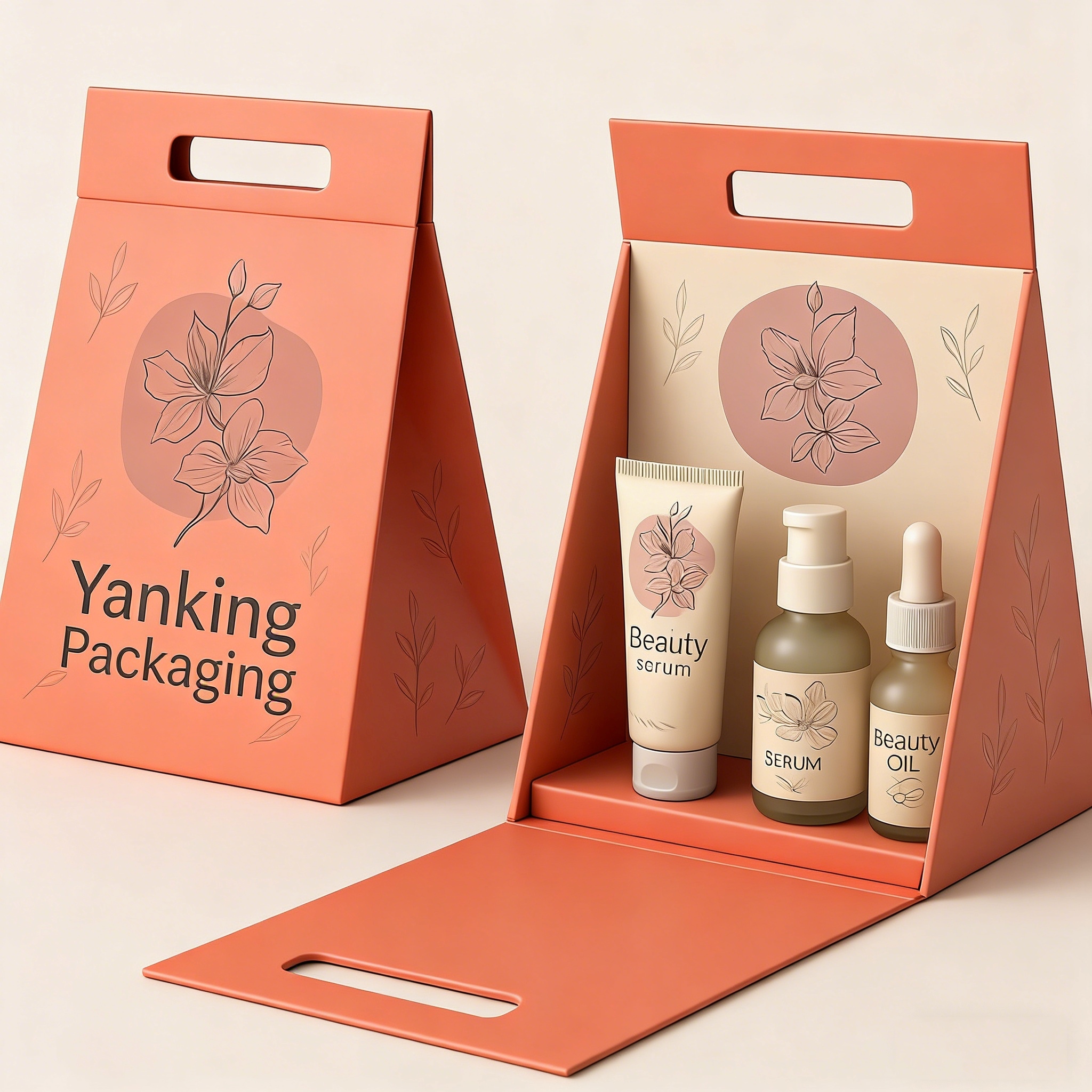 Custom Logo Flat Handheld Rigid Cardboard Magnetic Gift Packaging Box with Sponge Liner and Matt Lamination for Beauty Cosmetics