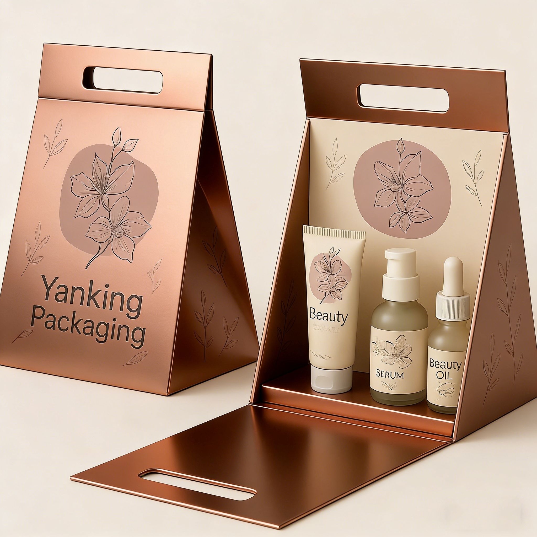 Custom Logo Flat Handheld Rigid Cardboard Magnetic Gift Packaging Box with Sponge Liner and Matt Lamination for Beauty Cosmetics