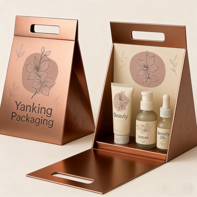 Custom Logo Flat Handheld Rigid Cardboard Magnetic Gift Packaging Box with Sponge Liner and Matt Lamination for Beauty Cosmetics