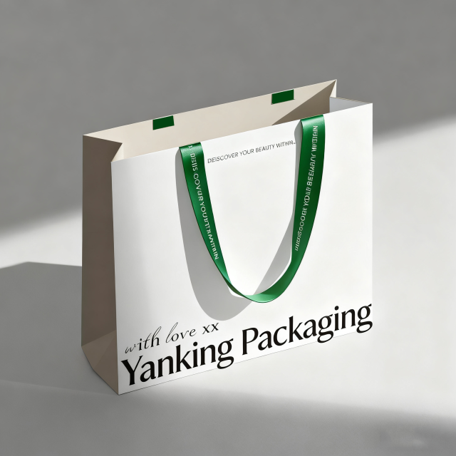 Custom Luxury Recyclable Gold Foil Matte Embossed Laminated Art Paper Ribbon Logo Large Medium White Gift Sturdy Offset Printed