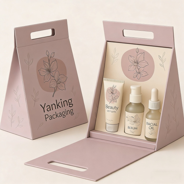 Custom Logo Flat Handheld Rigid Cardboard Magnetic Gift Packaging Box with Sponge Liner and Matt Lamination for Beauty Cosmetics