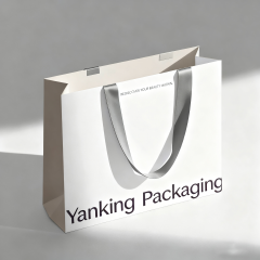 Custom Luxury Recyclable Gold Foil Matte Embossed Laminated Art Paper Ribbon Logo Large Medium White Gift Sturdy Offset Printed