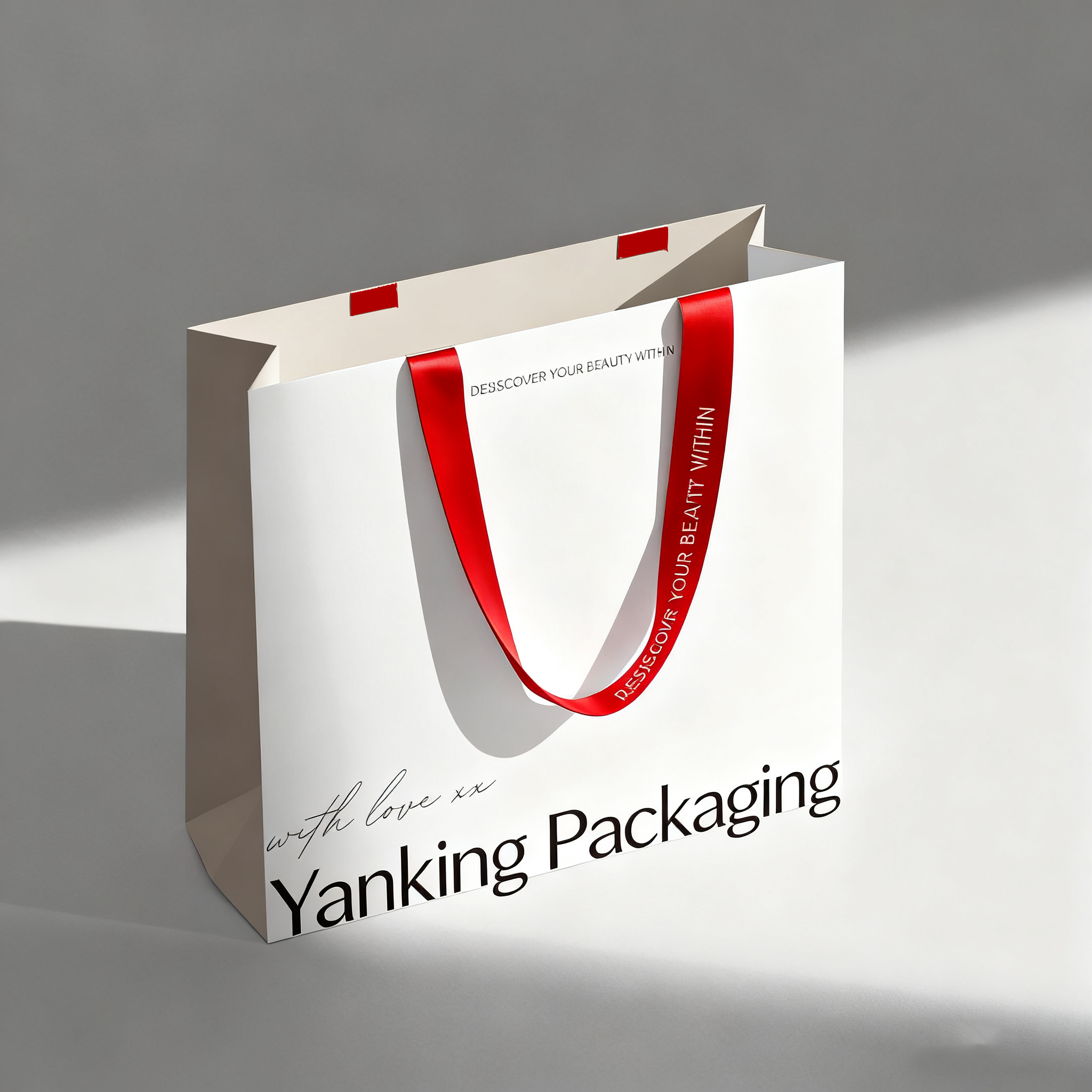 Custom Luxury Recyclable Gold Foil Matte Embossed Laminated Art Paper Ribbon Logo Large Medium White Gift Sturdy Offset Printed