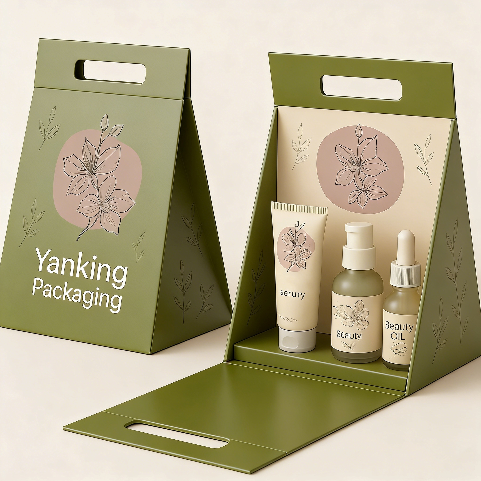 Custom Logo Flat Handheld Rigid Cardboard Magnetic Gift Packaging Box with Sponge Liner and Matt Lamination for Beauty Cosmetics