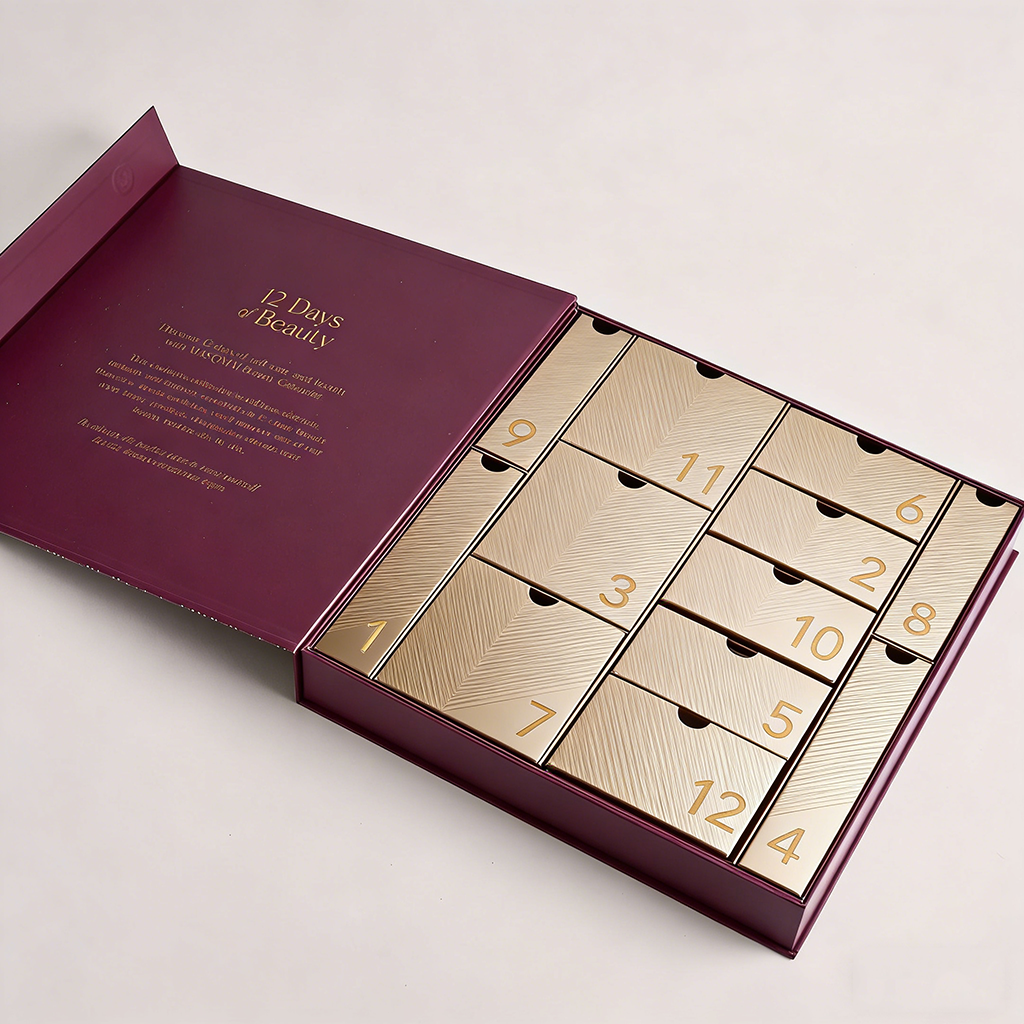 Custom Printing Recycled Materials Beauty 12 Days Advent Calendar Rigid Gift Box with Magnetic Closure