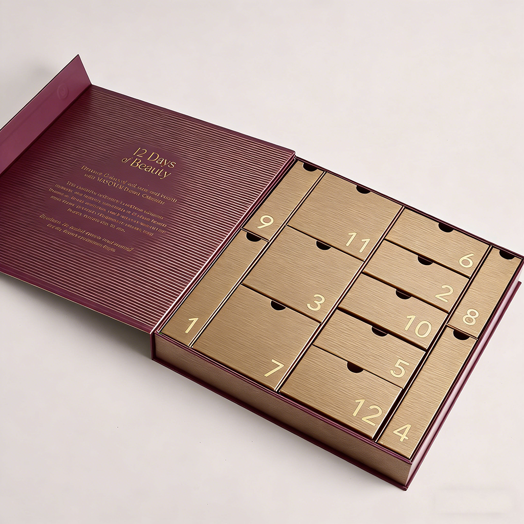 Custom Printing Recycled Materials Beauty 12 Days Advent Calendar Rigid Gift Box with Magnetic Closure