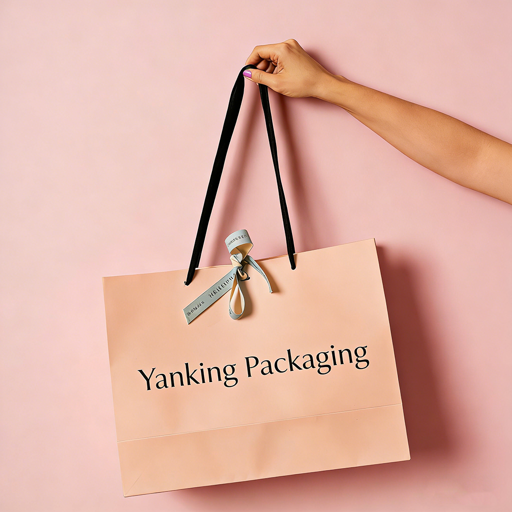 Custom Color Luxury Cosmetics Clothes Packaging Art Paper Bags Ribbon Handle Offset Printing Personalized