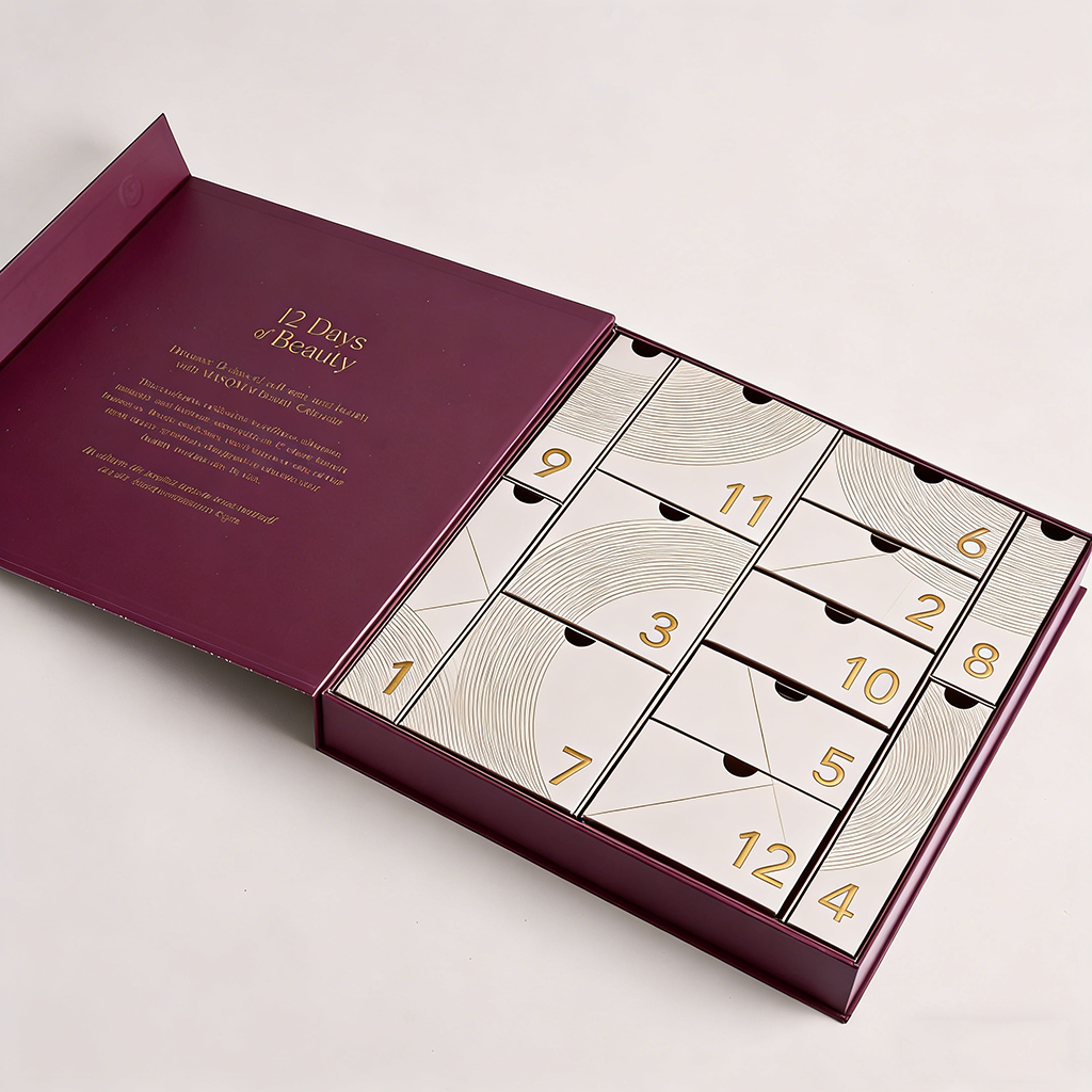 Custom Printing Recycled Materials Beauty 12 Days Advent Calendar Rigid Gift Box with Magnetic Closure